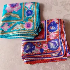 シルク 花柄 ハンカチ 2枚セット
