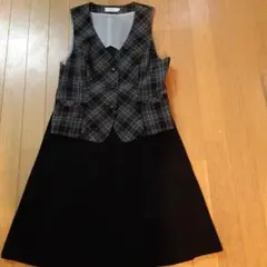 美品　事務服　enjoy チェック柄 11号　上下セット　春夏物