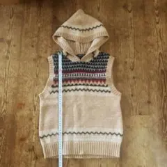 ベージュ フード付き ニットベスト