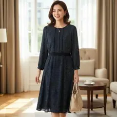 大きいサイズ♡アリスバーリー ドット柄 七分袖シフォンワンピース 水玉