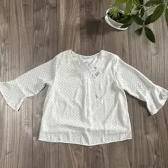 ホワイトドット柄 五分袖ブラウス　ハニーズ