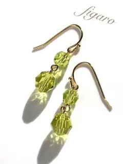 CRYSTAL2連ピアス＊イヤリング　シトラスグリーン