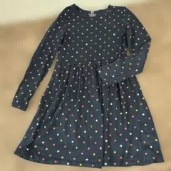 春ワンピース140 紺色ワンピ　星柄ワンピ　9〜10才長袖ワンピ