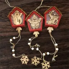 訳あり☆クリスマス飾り木製オーナメント 3個セットツリー装飾　サンタ　雪だるま