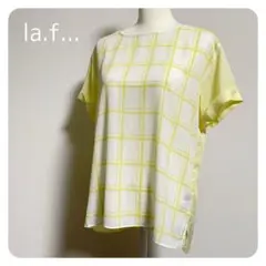 【美品】la.f… ラエフ レモンイエロー チェック Tシャツ