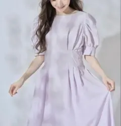 トッコクローゼット リネンライク パフスリーブ タック ロングワンピース M