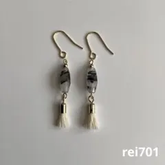 No.174 シンプル　タッセル×天然石　ピアス　イヤリング