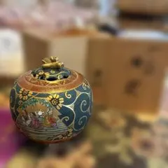 九谷焼 香炉 金彩 色絵 鳳凰 景観図 三つ足
