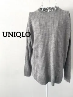 【UNIQLO】ユニクロ メリノ リブクルーネックセーターグレー L ウール混