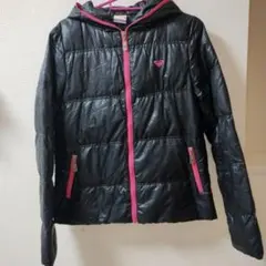 ROXY フード付きダウンジャケット L ブラック/ピンク
