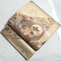 A5◆着物くつろぎ 雪輪に花模様 金糸 蝶々 亀甲 菊 六通 正絹 袋帯 240