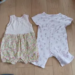 80cm ベビー ロンパース 2点セット 小花柄 ウサギ柄