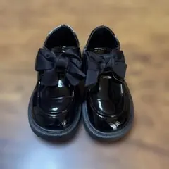 ★美品★キッズ ガールズ リボン付きブラックフォーマルシューズ