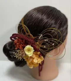 716.成人式　卒業式　水引髪飾り　プリザーブドフラワー