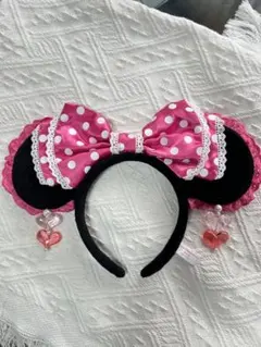 ⭐️即日発送⭐️ ミニー カチューシャ ピンク イヤリング 水玉 リボン ディズニー