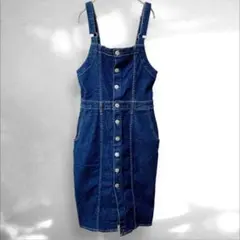 ザラ【M】オーバーオール ブルー サロペット デニム 膝下 スリット 肩紐調整