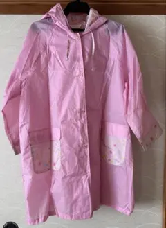 キッズレインコート フード付き ピンク