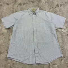 USA製　L.L.Bean　エルエルビーン　半袖シャツ　L　青　ストライプ　古着