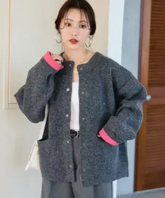 ば*ん様 FREAK’S STORE 裏配色　スナップニットカーディガン