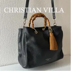 CHRISTIAN VILLA バンブーハンドルバッグ　黒　牛革　タッセルのサムネイル
