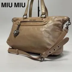o60【美品】ミュウミュウ レザー ハートビジューチャーム 2way 