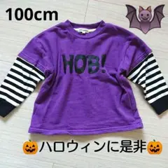 ハロウィン　パープル トレーナー 100　鬼　ボーダー　仮装　3歳　シューラルー