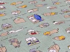 ◾︎COTTON こばやし◾︎ダンボールねこ◾︎抹茶色系◾︎生地幅×50cmぐらい