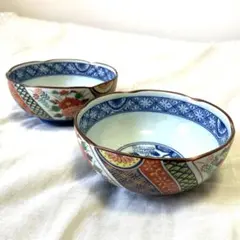 【未使用】 有田焼　聖山窯　刻印あり　牡丹色絵中鉢　13センチ２個