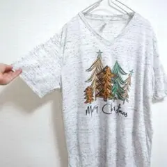 ゆったり クリスマス ツリー Vネック Tシャツ 半袖 XL 杢 グレー