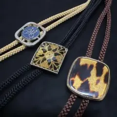 3点セットヴィンテージ ループタイボロタイ べっ甲風 象嵌風昭和レトロまとめ売り