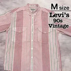90s Levi’s 半袖シャツ M ストライプ ピンク ホワイト USA古着
