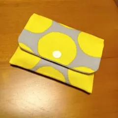 ハンドメイド　ポケットティッシュケース ＊にじみ水玉イエロー×グレー＊