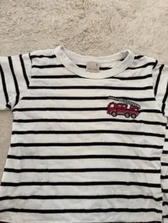 消防車刺繍入りストライプTシャツ