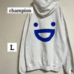 チャンピオン　プルオーバーパーカー　フーディUS バックプリントLホワイト白