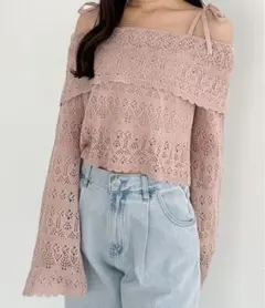 【新品】Heather オフショル　透かし編みニットピンク