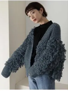 KBF■フリンジカーディガン　ダスティブルー