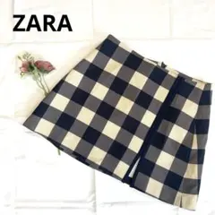 ZARA ザラ　ギンガムチェック柄　タイトスカート ネイビー ベージュ　S