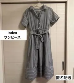 index シアーストライプシャツワンピース［グレー］
