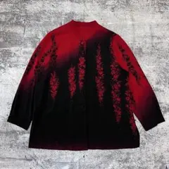 赤黒花柄長袖シャツ 古着 LL