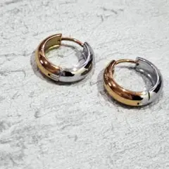 ステンレス フープピアス バイカラー 12mm ワンタッチ シルバー ゴールド