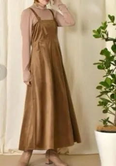 ロング丈 コーデュロイ 厚手 ジャンスカ ブラウン オールインワン スカート