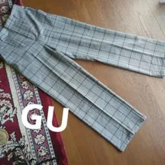 GU　グレーチェック柄ハイウエストワイドレッグ　グレンチェック　スラックス