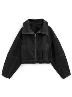 GRL グレイル 襟2Way配色ステッチダブルジップレザーブルゾン ブラック