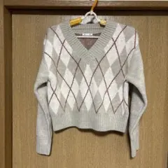 ダイヤモンド柄 Vネックニットセーター