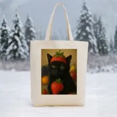 黒猫 A4サイズトートバッグ(アイロンプリント)