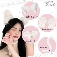 ♡猫耳 しっぽ 肉球手袋 首輪 4点セット コスプレ ハロウィン 仮装♡