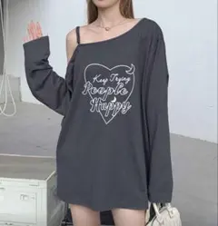 ワンショルダー Tシャツ ブラック シャツ トップス 長袖 Ｌサイズ