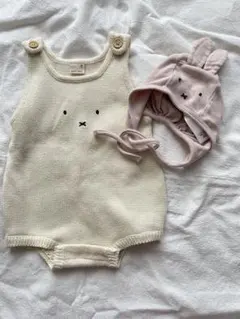 petit main クリーム色ロンパースと帽子セット ミッフィー