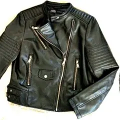 ZARA ザラ フェイクレザー バイカー ジャケット スタンドカラー