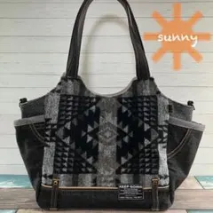 ◆起毛オルテガ×ブラックデニム◆タンクトップ型 バッグ サイドポケット付き